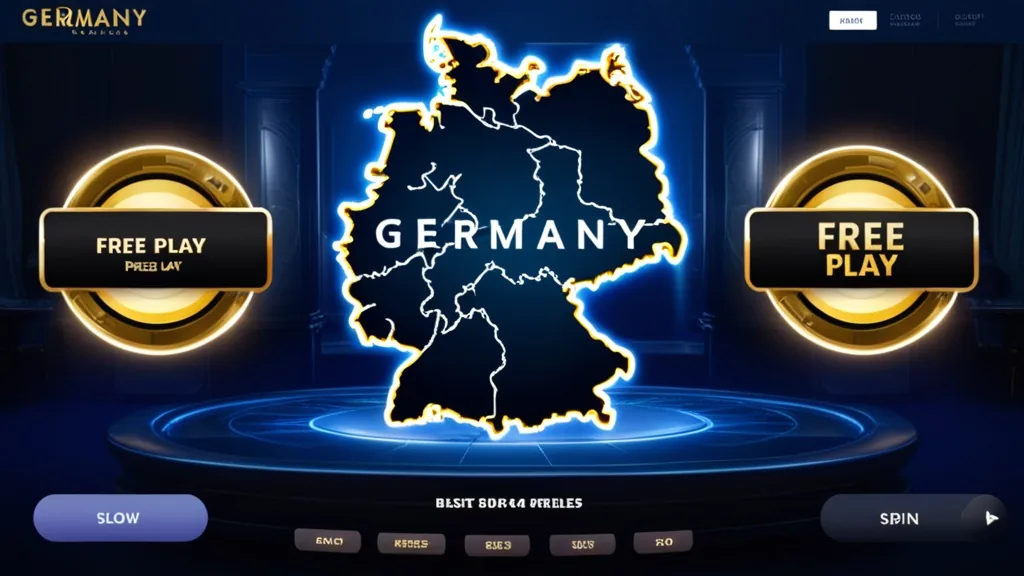 Deutschlandkarte mit Bonusanzeige vor Slotmaschinen in dunkler Casino-Optik