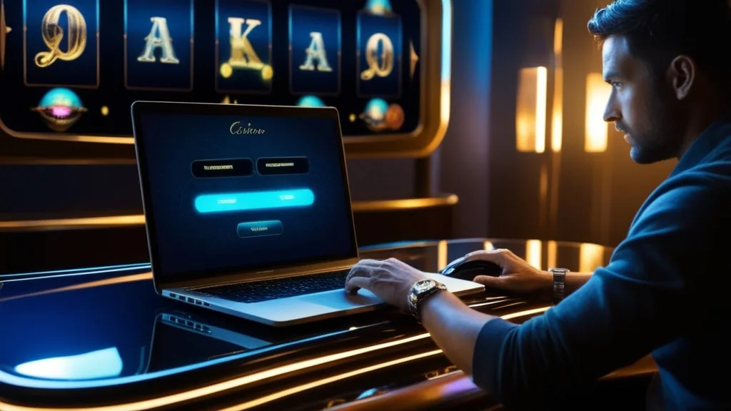 Nutzer prüft Anmeldedaten auf einer dunklen Casino-Login-Seite