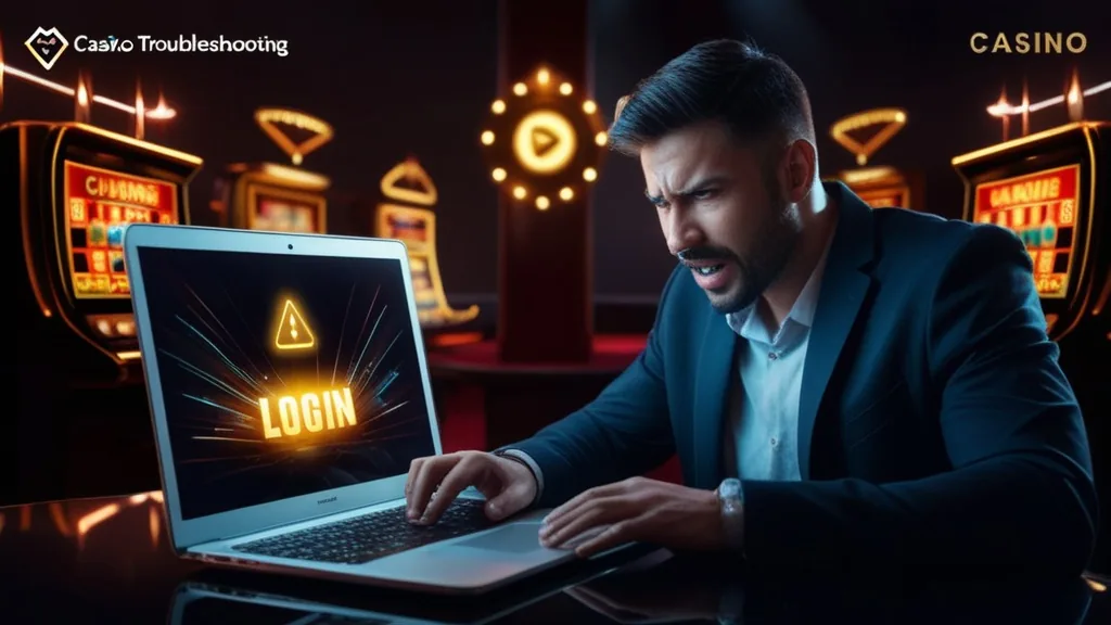 Nutzer behebt ein Login-Problem in einer dunklen Casino-Szene