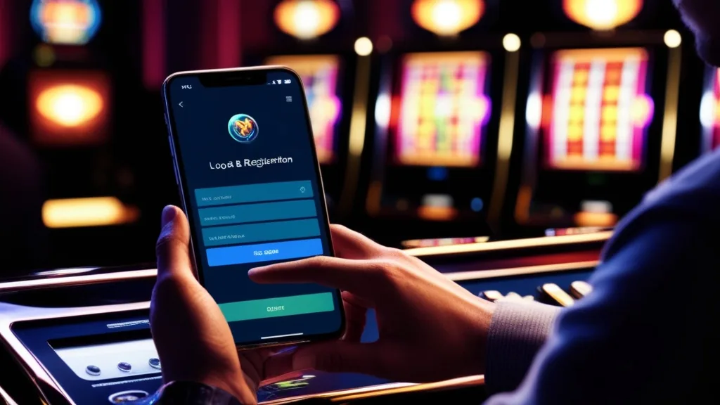 Mobile Registrierung und Anmeldung auf einem Smartphone im Casino-Stil